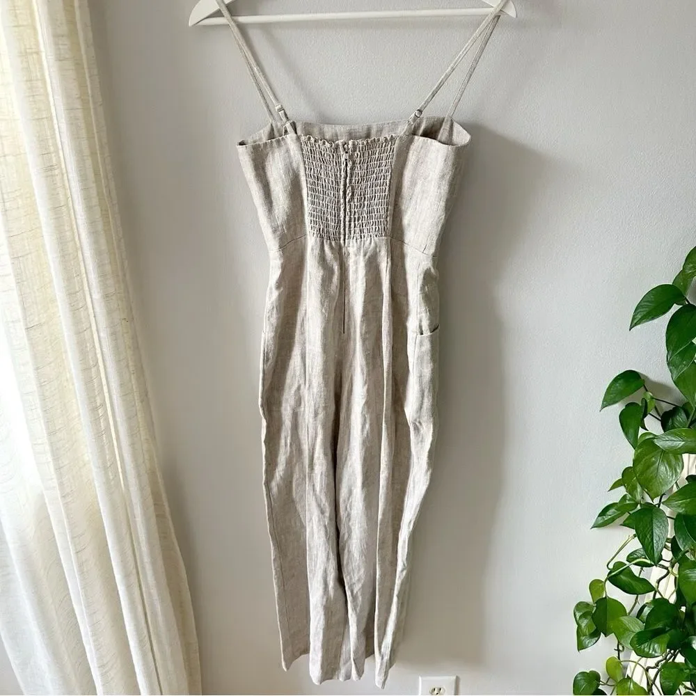 Reformation Tortuga Linen Jumpsuit Wide Leg Crop Tan